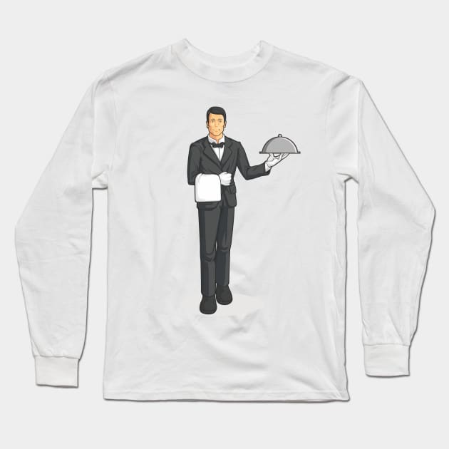 Butler or Waiter Serving Tray of Food Long Sleeve T-Shirt by Asykar